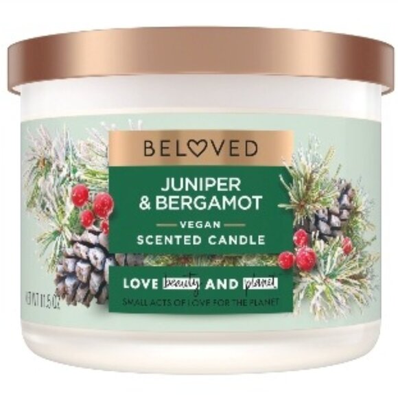 BELOVED JUNIPER & BERGAMOT VEGAN CANDLE | 11.5 oz SOY BLEND| PETA APPROVED - Picture 1 of 8